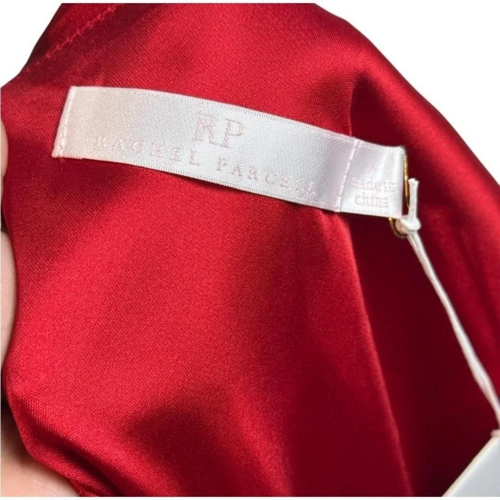 Rachel Parcell Red‎ Silky Charmeuse One Shoulder Slit Midi Dress 4 - Picture 5 of 8